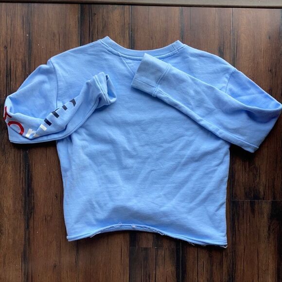 Tommy Hilfiger Light Blue Cotton Cropped Crewneck Logo Hoodie Sweatshirt XXS - Picture 2 of 6